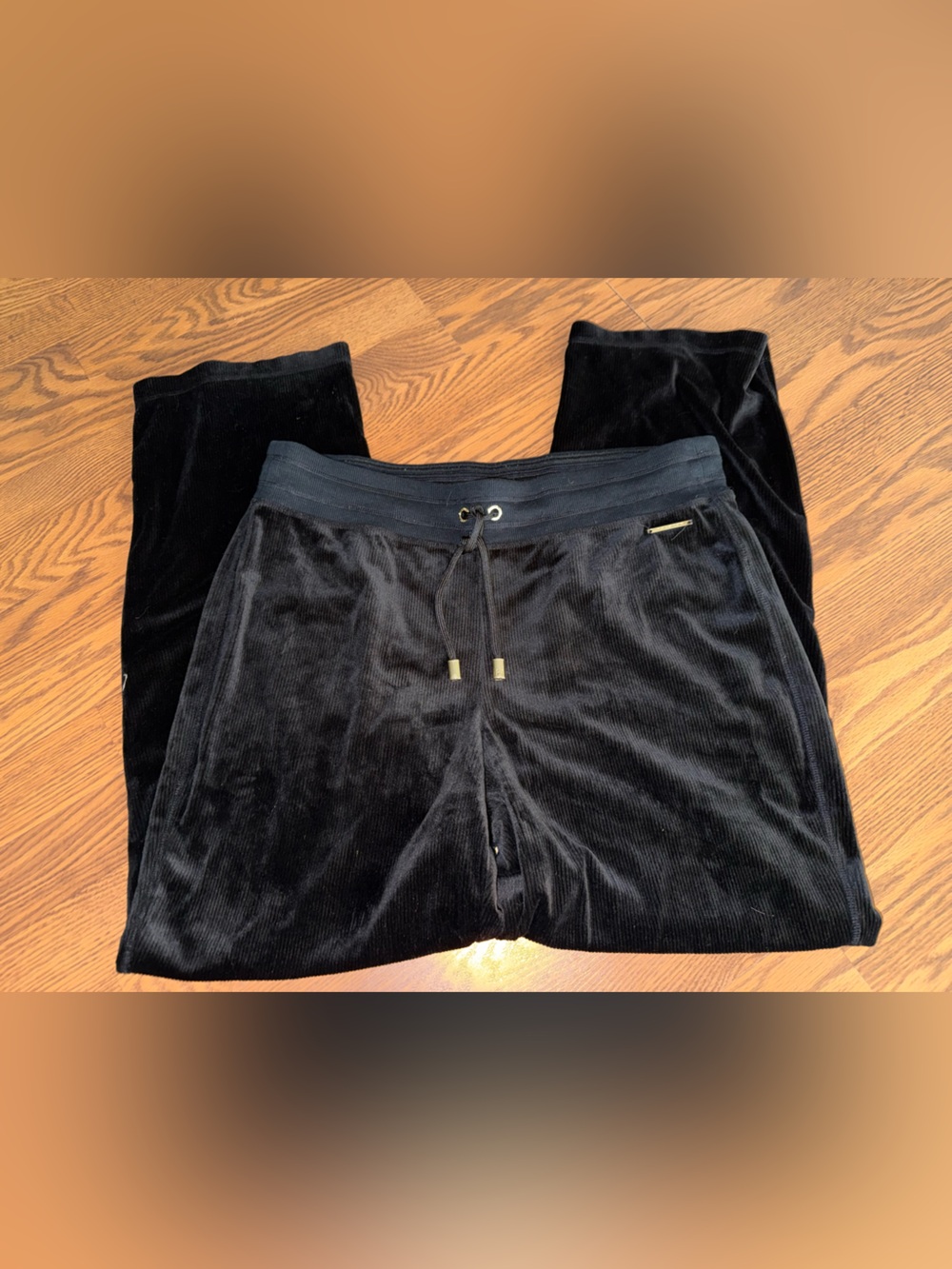 Halston Black Velour Drawstring Lounge Pants